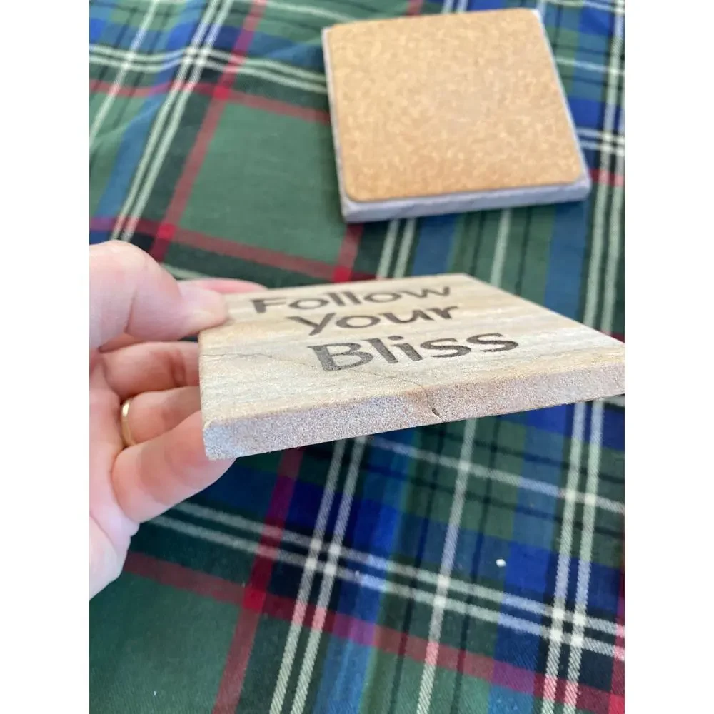 Set of 4 Yin Yang Good Vibes Cork-Backed‎ Stone Coasters